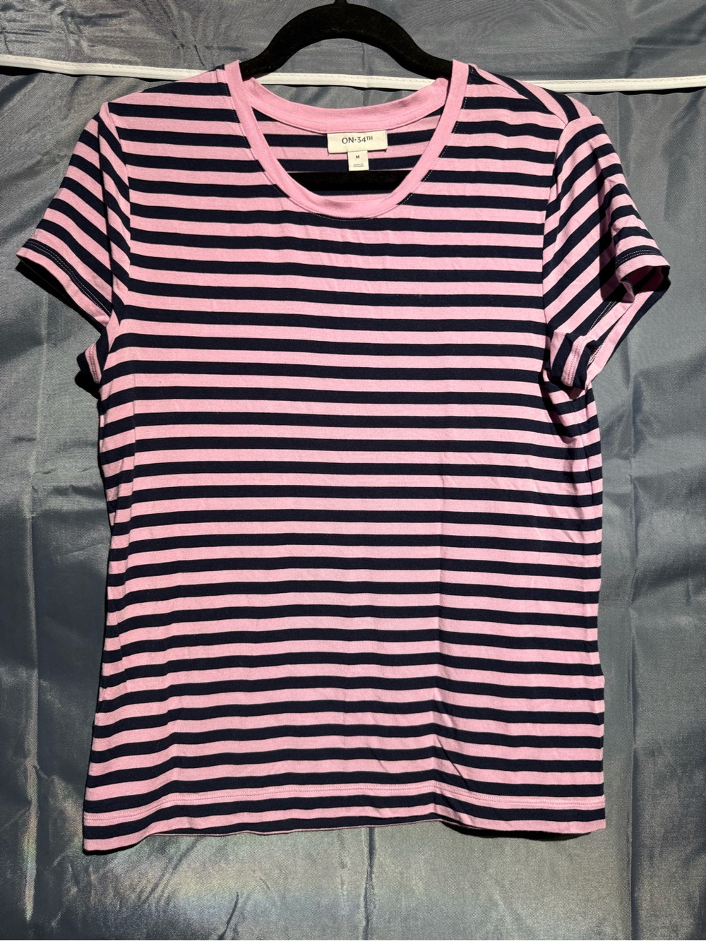 ON-S 34•7 Pink & Navy Striped Crewneck Tee